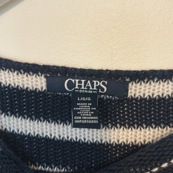 Chaps Denim Striped Navy and White Knit Sweater, Large - Picture 6 of 12